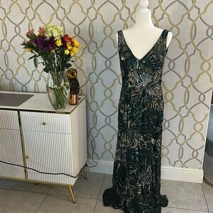 Alberto Makali Silk Beaded Evening Gown